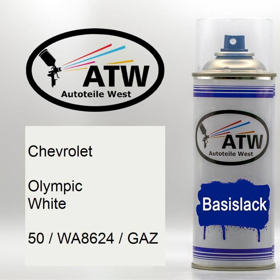 Chevrolet, Olympic White, 50 / WA8624 / GAZ: 400ml Sprühdose, von ATW Autoteile West.